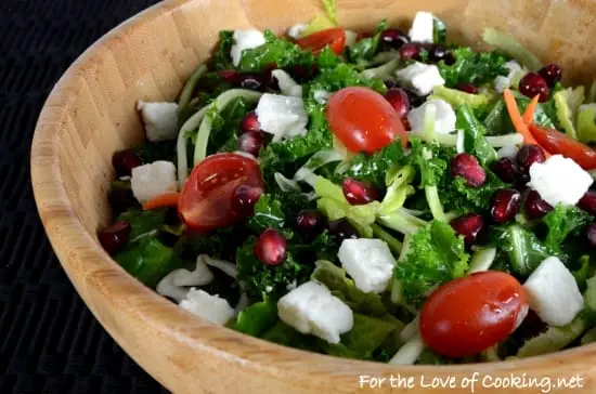 Kale Salad with Tomato, Pomegranate Seeds, and Feta