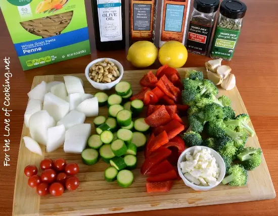 Roasted Veggie Pasta Salad with Lemon and Feta