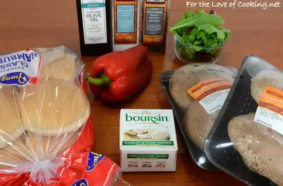 Roasted Portobello Burgers with Roasted Bell Pepper and Boursin Cheese