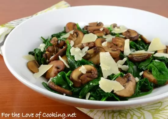 Mushroom and Spinach Sauté with Shaved Parmesan