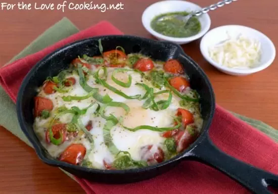 Baked Caprese Eggs with Pesto