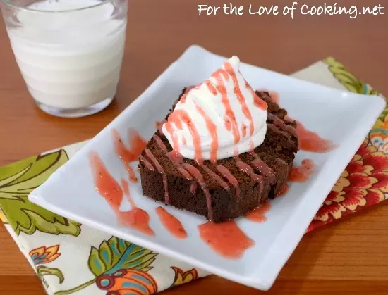 Chocolate Pound Cake with Strawberry Sauce and Vanilla Bean Whipped Cream