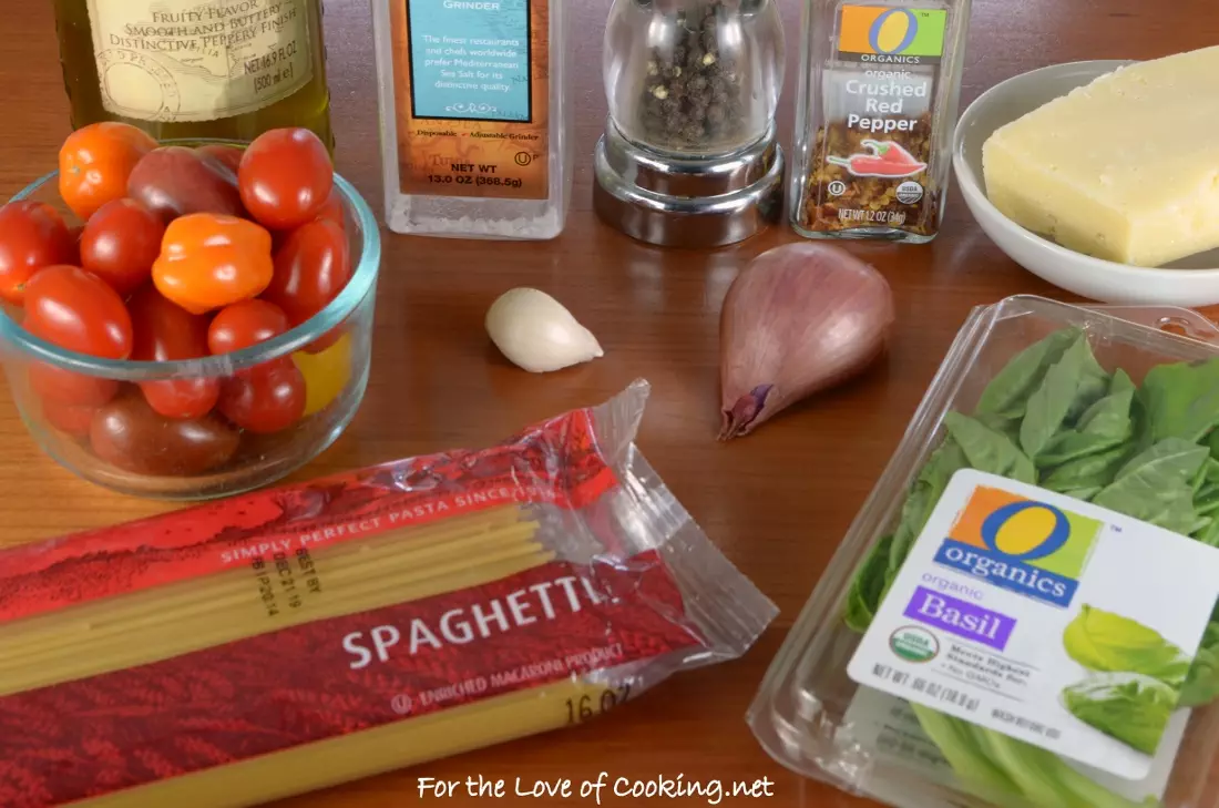 Spaghetti with Spicy Roasted Grape Tomatoes, Shallots, and Garlic