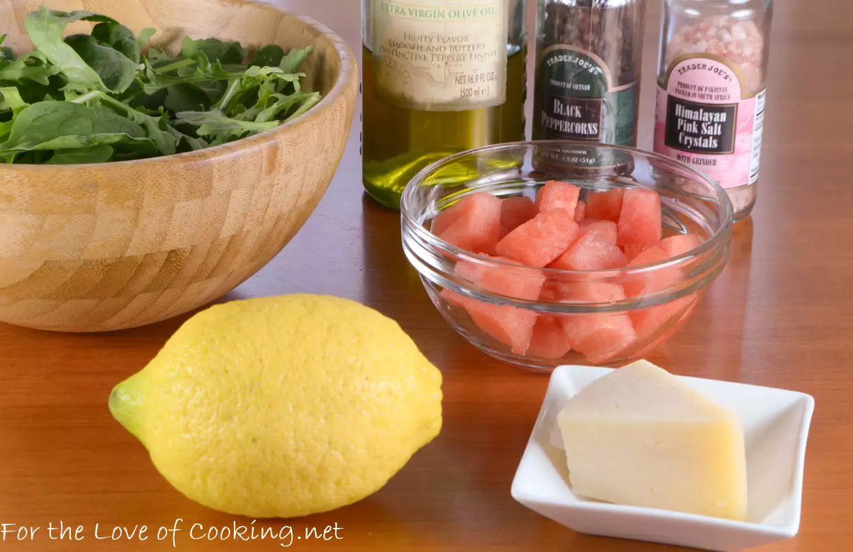 Watermelon, Arugula, and Spinach Salad with Shaved Parmesan