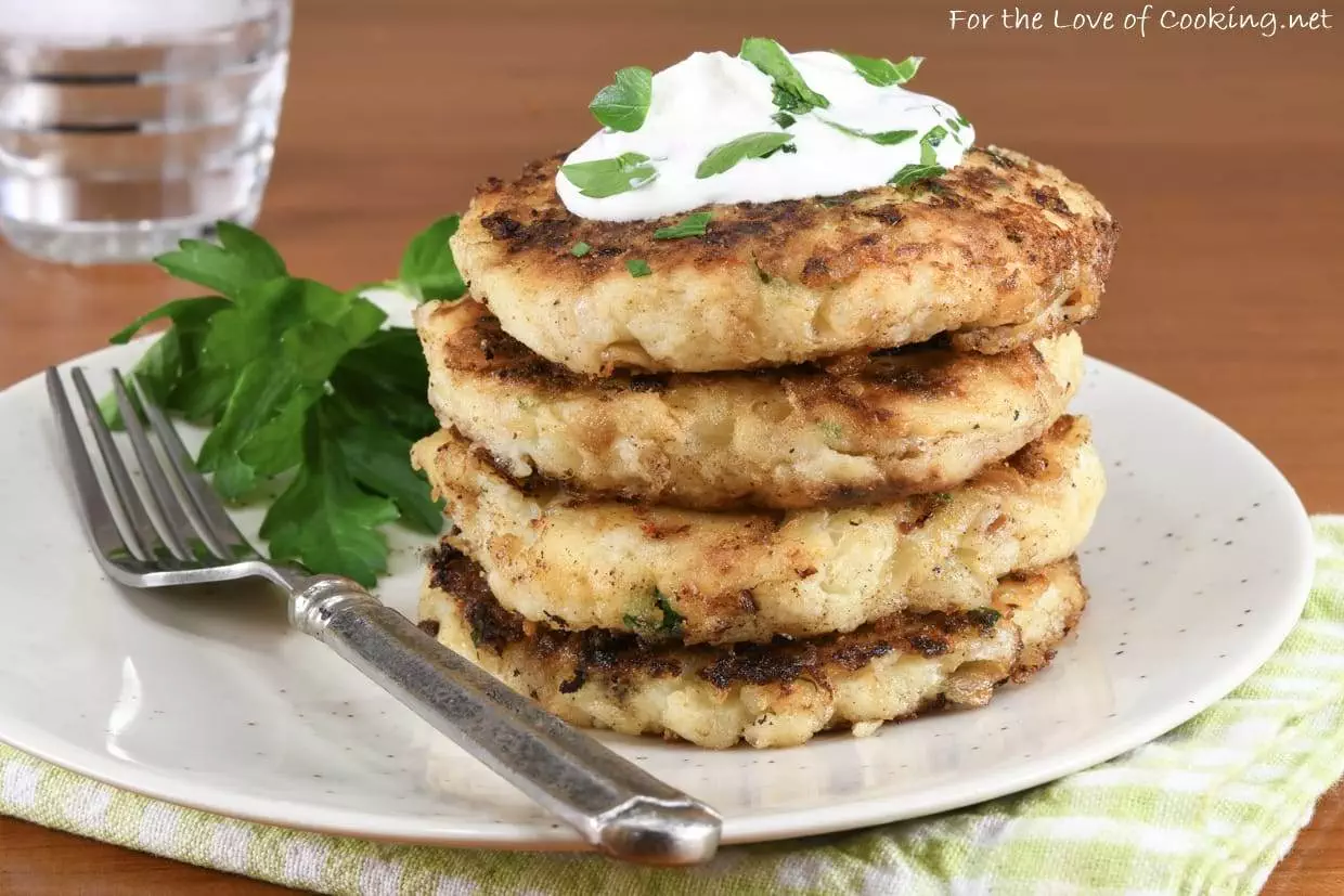 Mashed Potato Pancakes with Caramelized Onion and Gruyere