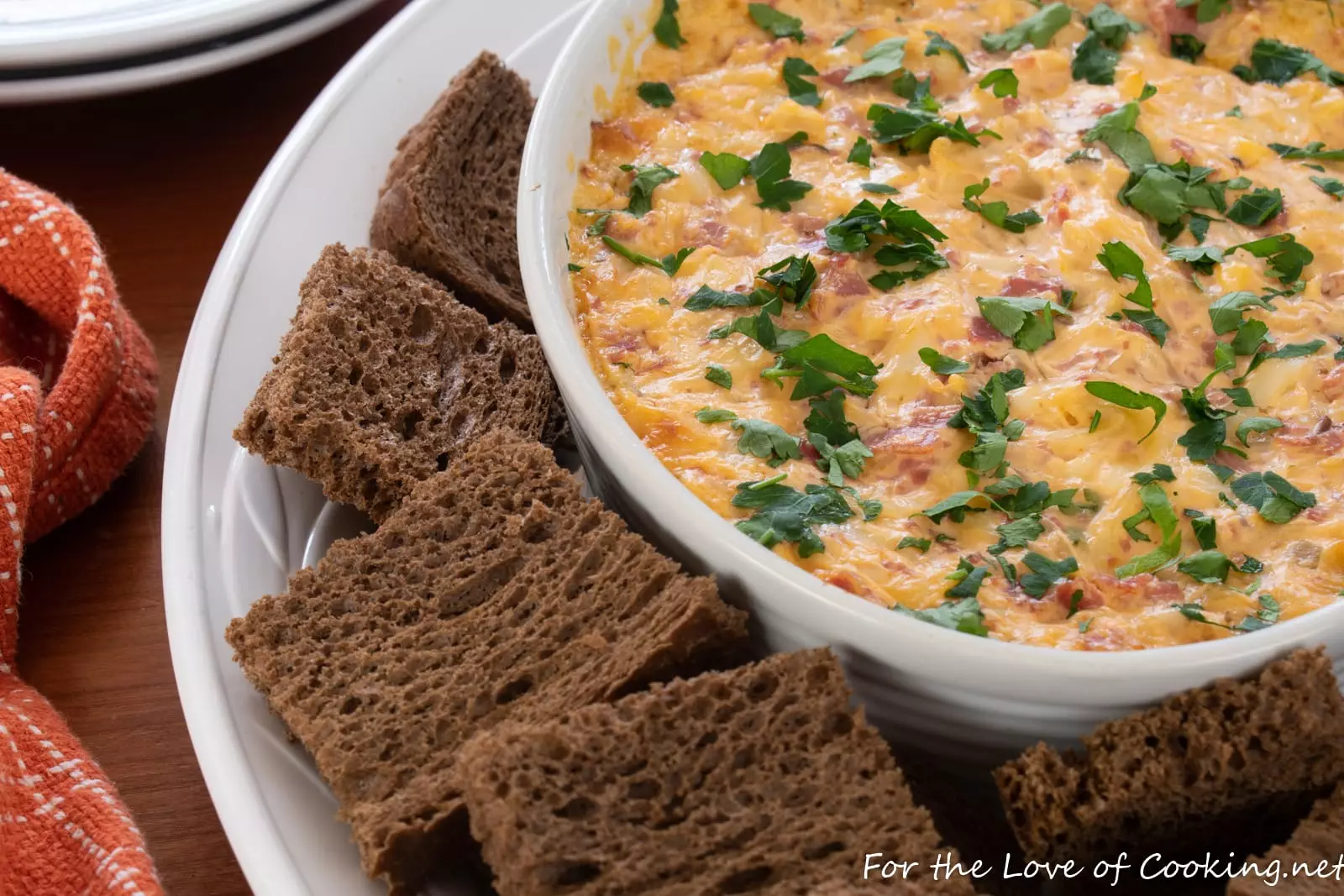 Reuben Dip with Dark Rye Crostini